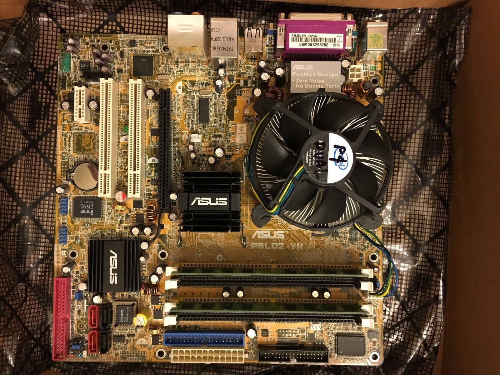NEW ASUS P5LD2-VM Mother Board + 4G Memory, P4 Dual, Heat Sink Fan and I/O shield